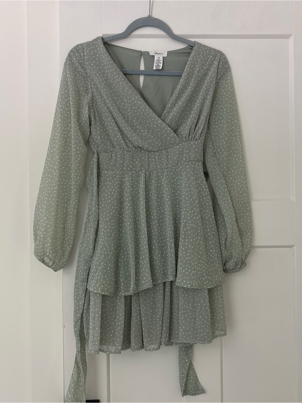 Japna Sage Polka Dot Long Sleeve Wrap Dress